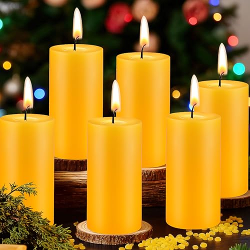 Paquete de 6 velas de cera de abeja, 5 x 10 cm, velas naturales sin perfume, velas de combustión a granel de 28 horas de duración, para decoración del hogar, oración, boda, fiesta, iglesia (naranja)