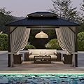 Oasisphere 10'x12' Hardtop Gazebo, Double-Layer Galvanized Steel Roof Gazebo, All-Season Aluminum Frame Pavilion with Privacy Curtains and Netting for Patio, Garden, Hot Tub & Backyard