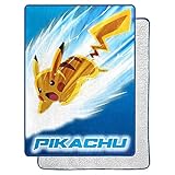 Northwest Pokemon Silk Touch Sherpa Throw Blanket, 60' x 80', Pikachu Bolt