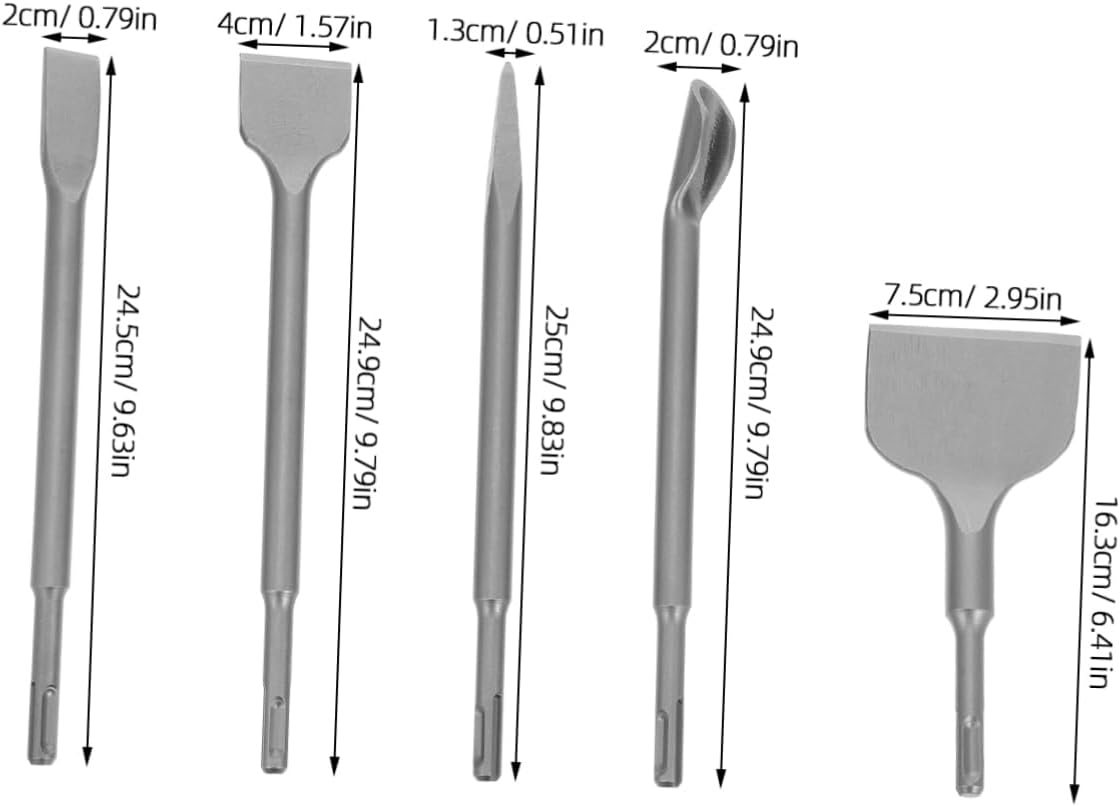 Luxshiny 5pcs Comprehensive Chisel Kit Tile Chisel Wide Flat Pointed U-shaped Masonry Drill Bits Drywall Screw Attachment for Versatile Use