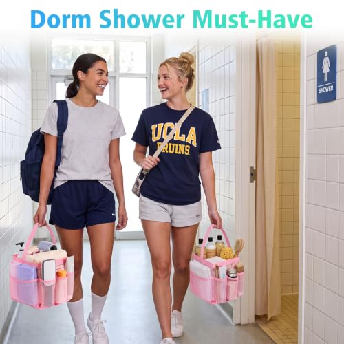 Image of EUDELE Mesh Shower Caddy Portable for College Dorm Room Essentials,Portable Shower Caddy Dorm with 9-Pocket Large Capacity, Shower Bag for Beach, Swimming, Gym, Travel essentials, Pink