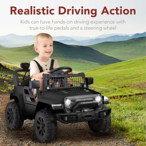 Image of Best Choice Products 12V Kids Ride On Truck Car w /Remote Control, Electric Ride On Car for Toddlers 3-5, Battery Powered Ride On Toy w /LED Lights, 4-Wheel Suspension, Safety Harness - Jet Black