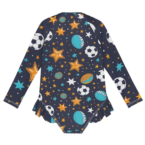 Girls One Piece Swimsuits Long Sleeve Swimsuit Zipper Bathing Suits Ball Star Soccer2