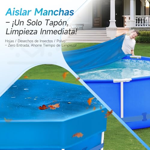 Miniatura 4 de Sekey Cobertor Piscina Redondo 244cm Específico Para Piscinas Con Marco Metálico Con Correas Ajustables Y Velcro Antiviento Y Ant Polvo Tela Densa Resistente A Desgarros Azul