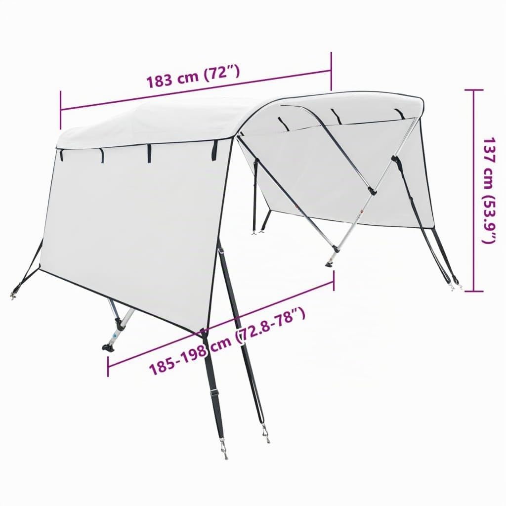 vidaXL Toit Bimini à 3 arceaux parois latérales 183x(185-198) x137 cm