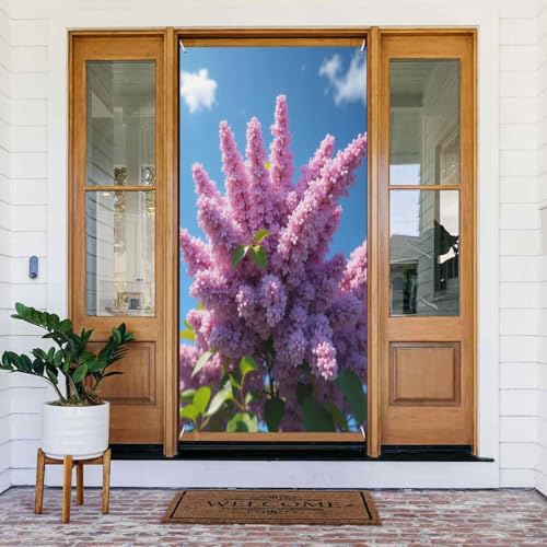 Housses de porte décoratives – Imprimé floral lilas n° 497 – Bannières de porte pour avant, automne et hiver – Toile de fond à suspendre pour extérieur et intérieur – Fournitures de décoration murale