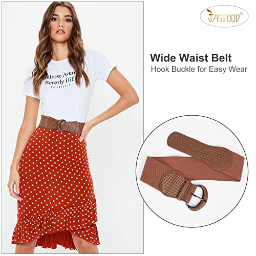 Jasgood Women Stretchy Wide Waist Belt For Dress Ladies Elastic Belt Hook Buckle (Suit For Size 37-42 Inches,B-Brown) #TOP1