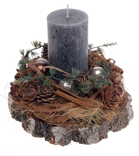 Adventsgesteck Birkenscheibe mit Rustik-Kerze anthrazit CreaFlor Home