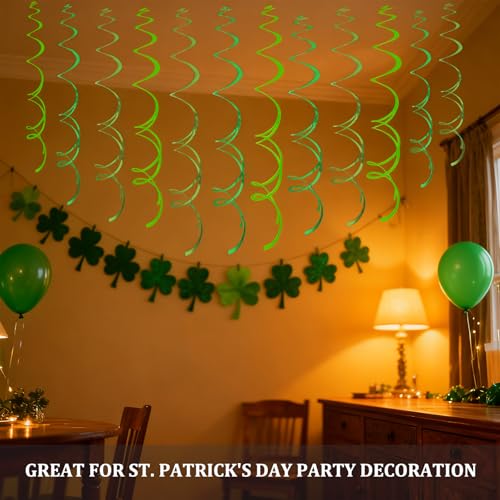 Image of 40Pcs Green Hanging Swirls Party Decorations Plastic Spirals Streamers Foil Ceiling Decor for Birthday St. Patrick's Green-Themed Parties Office Classroom Home