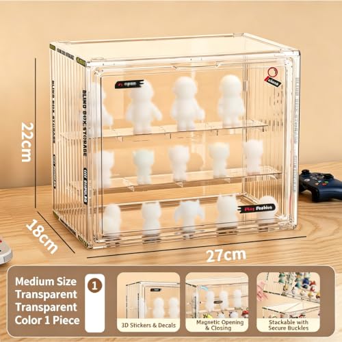 Image of Acrylic Box Transparent for Collectibles, 3 Layer Figure Display Box with Magnetic Door, Stackable Figurine Display Shelf Box for Figures