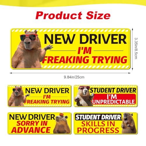 Image of Student Driver Sticker Magnet for Car - Cosmisun 4 Pcs Capybara New Driver Magnet for Car Cute Cartoon Animal Reflective Magnetic Vehicle Bumper Stickers Decal Safety Sign for Teens Driver Learner