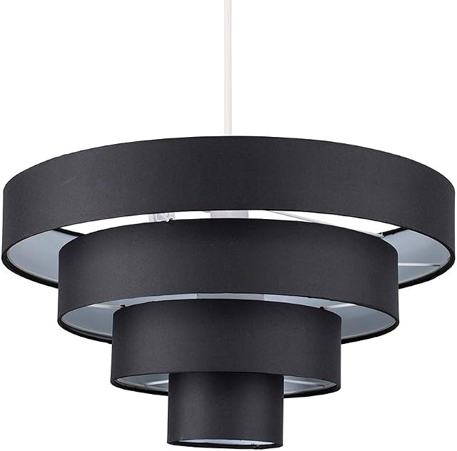MiniSun Modern 4 Tier Black Fabric Ceiling Pendant Light Shade