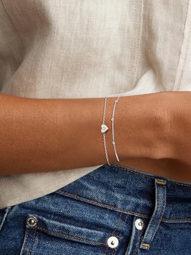 ChicSilver Personalized Heart Initial Bracelet, 925 Sterling Silver Letter Bracelet Fashion Dainty Heart Charm Bracelet for Women(with Gift Box)3