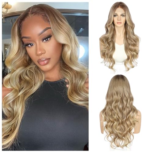 Sapphirewigs Blonde Lace Front Wig Synthetic Body Wave 13x4 Blonde Synthetic Lace Front Wigs for Women Party Date Daily Wear Christmas Natural Looking 26 inch