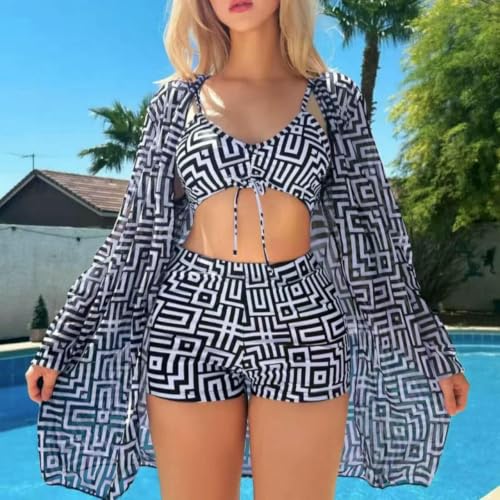 Bañador conjunto de traje baño bikini con tiras bóxer playa 5