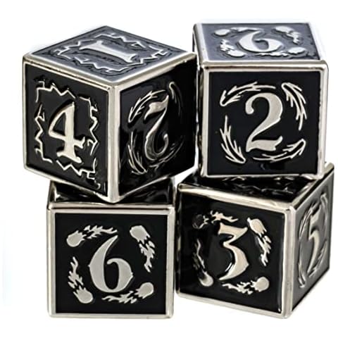 Fantasydice Nightwatch Large Silver Metal Dice Set 4X D6 Polyhedral Dice with Metal Box for Dungeons and Dragons (D&D, DND 5 Edition) Call of Cthulhu Warhammer Shadowrun and All Tabletop RPG Cover