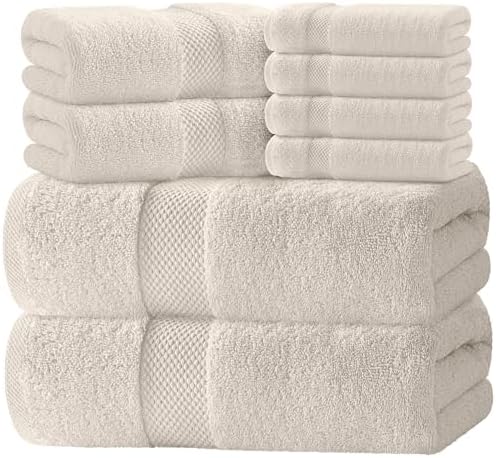 White Classic Luxury Ivory Bath Towel Set - Combed Cotton Hotel Q...