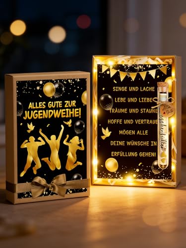 Jugendweihe Geschenke Set für Mädchen & Jungen Kreative Geldgeschenk Jugendweihe Geschenkbox mit Reagenzglas LED-Lichterkette & Grußkarten Alles Gute zur Jugendweihe