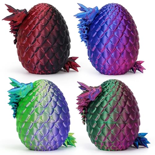 zhancydeal 4er Set 3D Drachenei mit Drache (7cm) – 13cm bewegliche Gelenke Drachen Spielzeuge, Kristall Drachen, Ostern Geschenke Kinder–Geeignet als Spielzeug ab 5/6/7/8/9 Jahre Jungen Mädchen