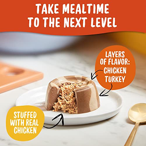 Meow Mix Tasty Layers Swirled Paté Cat Food, Chicken & Turkey Recipe In Sauce Stuffed With Real Chicken, 2.75 Oz. Cup, 12Ct #TOP4