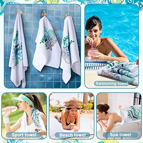 Newwiee 3 Pcs Coastal Bath Towels Ocean Beach Themed Bath Hand Towels Starfish Seashells Absorbent Washcloths 3 Size for Summer Hotel Beach Travel Gym Pool Spa Yoga Camp Kitchen Decor by Newwiee - Image 5