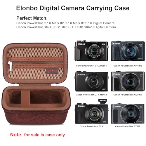 Image of Case for Canon PowerShot G7 X Mark III / G7 X Mark II / SX740 Digital Camera | Canon PowerShot G7 X Mark III / G7 X Mark II /G7 X / SX740 HS Camera Carrying Case, Mesh Pocket fits Camera Accessories, Brown