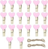 Vista 1 de FAZHBARY Pink Heart Clothespins Mini Wooden Clothespins with Jute Twine Small Decorative Wood Peg Pin Craft Clips for Pictures Photo Memo Card
