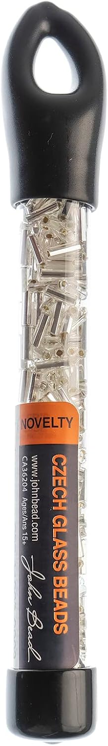 John Bead Czech Glass Seed Beads Size 3, Bugle Crystal Silver Lined Beads for Jewelry Making Crafts, 18g Vial