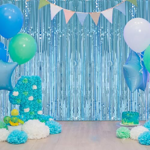 Image of Accevo 3Pack Light Blue Party Streamers 3.2x8.2 Feet Metallic Fringe Curtains Tinsel Streamers Party Decor for Summer Party Beach Theme Party Decorations Wedding Birthday Xmas New Year Photo Booth
