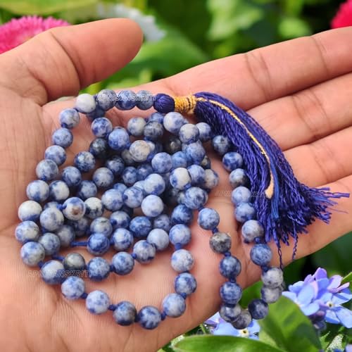 Image of Apnisanskriti Premium Sodalite Stone Mala for Men and Women (6mm, AAA Quality, Lab Certified, 108+1) - Natural Stone Beads Mala - Blue Colour - Pack of 1