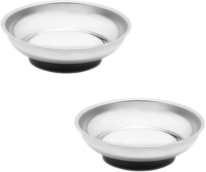 totalElement 4 1/4 Inch Round Magnetic Parts Tray, Heavy-Gauge Polished Stainless Steel with Non-Toxic Lead-Free Rubber Base 2 Pack