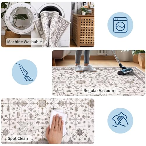 GarveeHome 5x7 Area Rug Vintage Tribal Washable Rugs for Living Room Bedroom, Soft Low Pile Non Slip Accent Floor Mat Oriental Print Throw Rug Indoor Carpet Dining Room Playroom — view 6