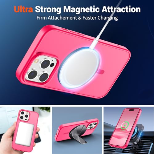 Image of SUPFINE Magnetic for iPhone 14 Pro Max Case (Compatible with MagSafe) (Military Grade Drop Protection) Slim Translucent Matte Shockproof with Anti-Fingerprint Phone Case,Hot Pink