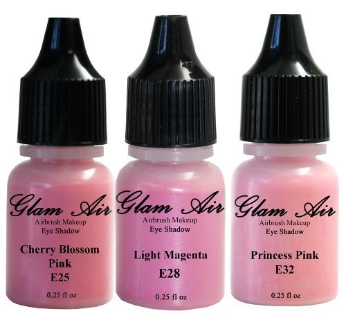 Glam Air Airbrush Eye Shadow Set of 3 Colors-cherry Blossom Pink, Light Magenta & Princess Pink Airbrush Water-based 0.25 Fl. Oz. Bottles of Eyeshadow