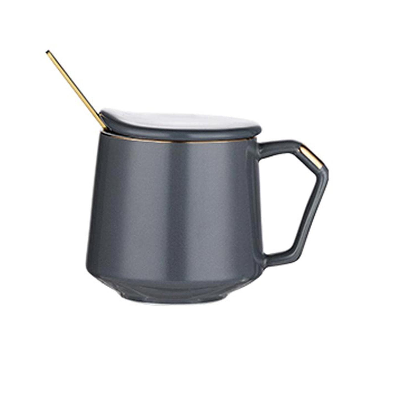 Kubek do kawy, kubek do herbaty Kubek ceramiczny z łyżeczką w pokrywce Kubek na wodę do użytku domowego Ceramiczny kubek do kawy Filiżanka do herbaty 13OZ Zestaw kubków, kubki na gorące kakao (B)