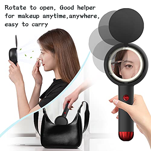 Star Compass Mini Handheld Fan, Bladeless Personal Hand Fans With Usb Rechargeable Battery Operated Portable Fan With Led Makeup Mirror 3 Speeds Small Fan For Travel Girls Woman Office (Black) #TOP5