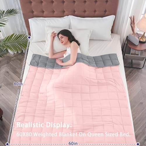 Image of yescool 20lbs Pink Grey Weighted Blanket for Adults 60 inchx80 inch, Cooling, Heavy, Breathable with Glass Beads, Queen Size, Machine Washable