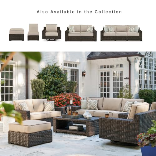 Signature Design by Ashley Coastline Bay Outdoor Patio Sofa, Rust-Free Aluminum Frame, Resin Wicker and Nuvella Fabric, Casual Seating for Sunroom or Deck, Brown and Beige - image 8