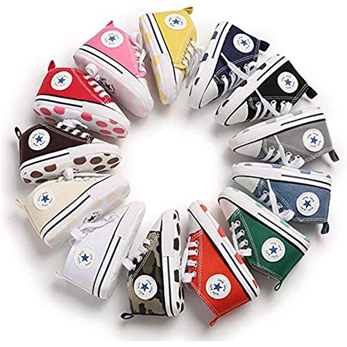 Baby Girls Boys Shoes Soft Anti-Slip Sole Newborn First Walkers Star High Top Canvas Denim Unisex Infant Sneaker (A01-White, 0-6 Months) #TOP1