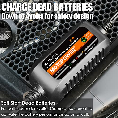 Motopower Mp00205B 12V 1000Ma Automatic Battery Charger, Battery Maintainer, Trickle Charger, And Battery Desulfator With Timer Protection - Black Edition #TOP3