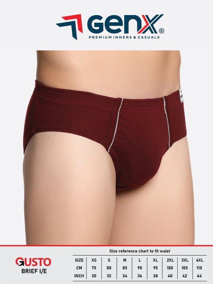 Image of Genx Gusto Men's Brief -Stylish & Comfortable, 100% Combed Cotton Underwear(Pack of 3)(Color May Vary)