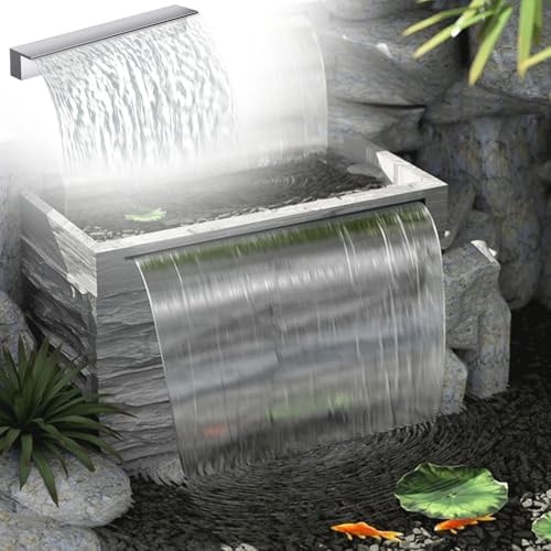 Cascade Koi Pond Spillway Waterfall Flush Mount - Customizable 12-60 Inch Water Features for Ponds & Pools, Black Finish, Ideal for Stunning Fountains & Aquatic Displays