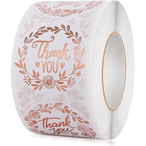 500 pcs Thank You Stickers, 2.5cm/1inch Rose Gold Kraft Paper Label Stickers Self Adhesive Gift Label Stickers Tag Stickers for Wedding,Birthday,Party Gift Wrap Bag Cover