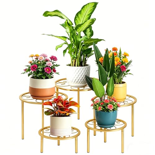mekpiwu 5 Pack Metal Plant Stands,Heavy Duty Potted Holder for