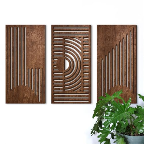 3 Pcs Geometric Wood Wall Art Decor, Wooden Minimalist Wall
