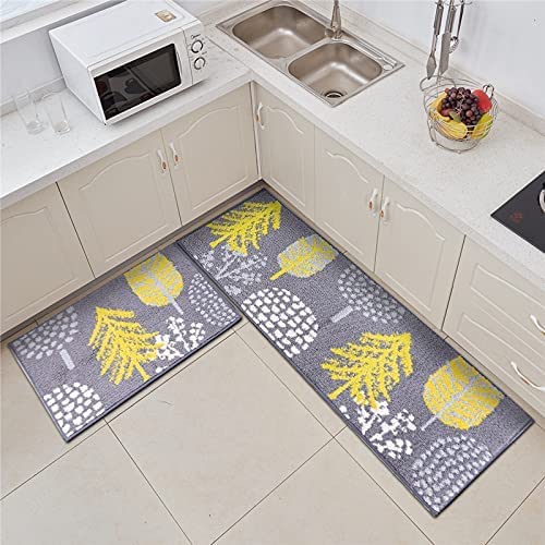 Lot de 2 tapis de cuisine antidérapants et absorbants pour sol de cuisine, entrée, couloir et salle à manger Lavable en machine Doré Cover