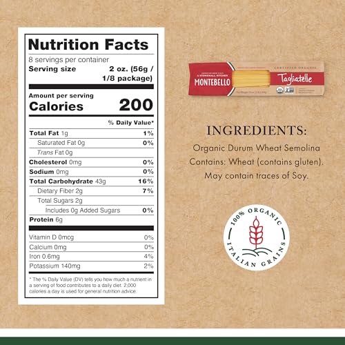 Montebello, Organic Tagliatelle Premium Italian Pasta, 16 oz. - Thumbnail 2