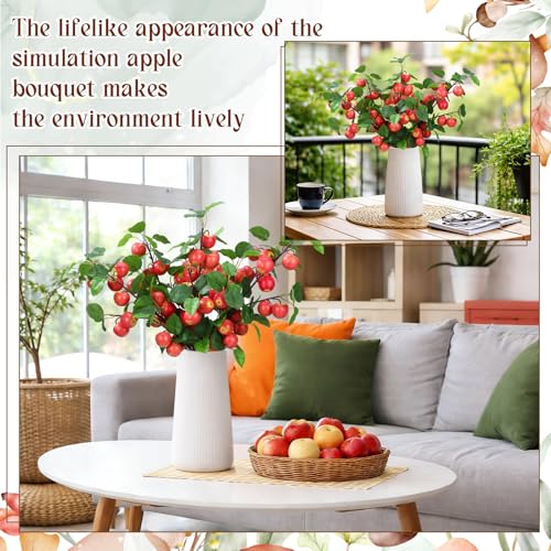 Daifunli 6 Pcs 29.53 Inches Artificial Fake Apple Branches Realistic Tall Apple Bouquets Tree Branch with Long Stem and Green Leaves Fruit Plant for Home Office Vase Filler Shop by Daifunli - Used condition - Image 5