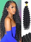 Deep Wave Bulk Human Hair for Braiding Human Braiding Hair Wet and Wavy Brazilian Virgin Human Hair Extensions Curly Bundles Human Hair for Boho Braids 18 Inch (1 Pack-1 Bundles-50g)