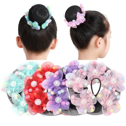 4Pcs Girls Ballet Bun Covers Dance Snood Hair Net Accessories